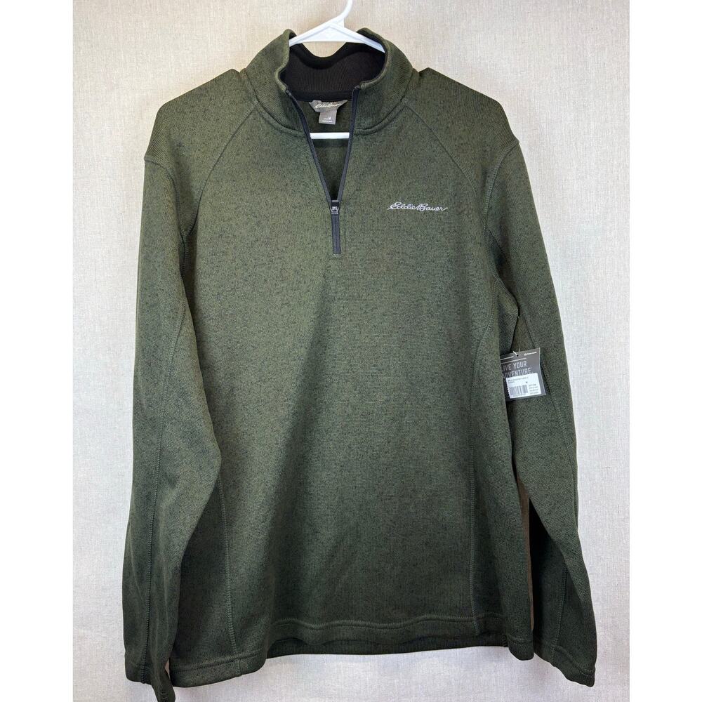 NWT‎ Eddie Bauer Men's Medium quarter-zip Radiator fleece Basil Olive green